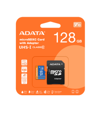 128 GB Micro-SD-Speicherkarte ADATA + SD-Adapter,CLASS 10