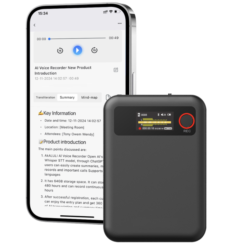 AI-intelligenter Sprachrekorder mit Transkription und Textzusammenfassung durch ChatGPT L816