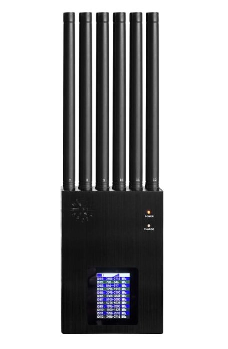 Tragbarer 12-Antennen-Jammer für 2G (GSM, CDMA, PCS, DCS), 3G/UMTS, 4G (Mobile, LTE), 5G, GPS L1 und WiFi (2,4G, 5,2G, 5,8G) Signale