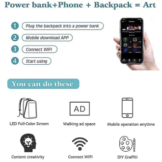 Rucksack mit LCD-Bildschirm – Smart WiFi, Steuerung über die App