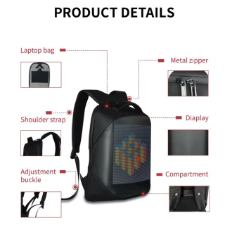 Rucksack mit LCD-Bildschirm – Smart WiFi, Steuerung über die App