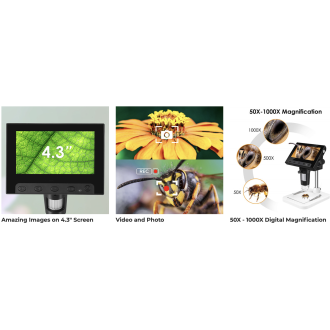 LED-Digitalmikroskop mit Kamera und 4,3"-Display mit 50–1000× Vergrößerung