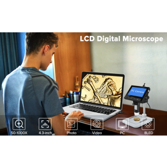 LED-Digitalmikroskop mit Kamera und 4,3"-Display mit 50–1000× Vergrößerung